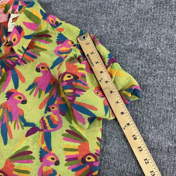 Farm Rio Top Womens Small Bird Printed Shirt Colorful Linen Tropical Boho Chic - Picture 16 of 16